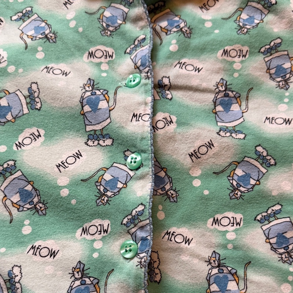 Ashley Taylor 100% Cotton Cat Print Mint Green Womens PJ Set Size XL - Picture 4 of 6